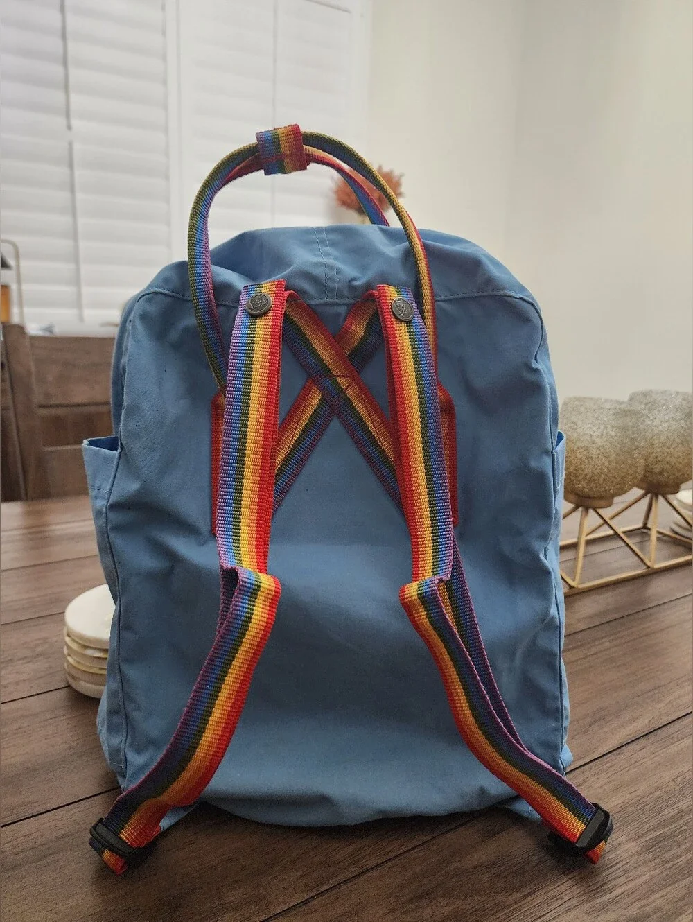 Classic Light Blue Backpack with Rainbow Accents